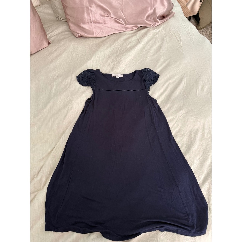 LOFT Navy Blue Sleeveless Dress w/ Crochet Lace Trim‎ - Casual Summer